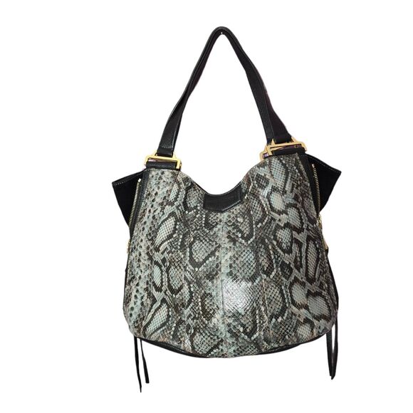 Aimee Kestenberg snake print leather suede shoulder handbag